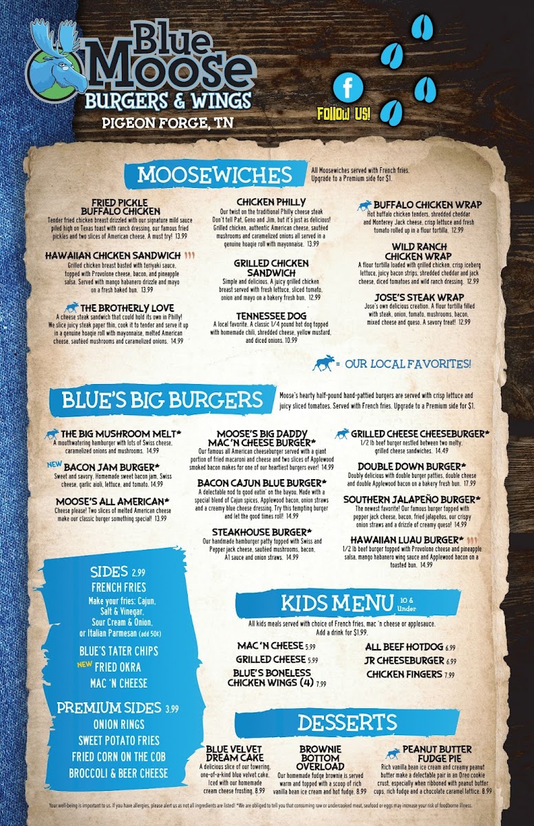 Blue Moose Burgers & Wings Menu - Image 3